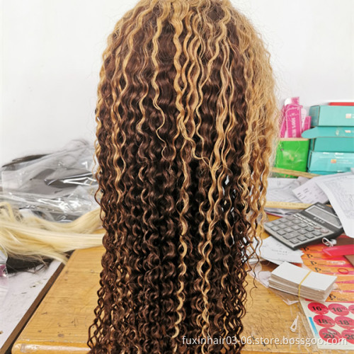 Water Wave Highlighed Lace Frontal Wig Highlight Human Hair Film Lace Wigs 13x4 Blonde Highlights Colored French Hd Lace Wig
